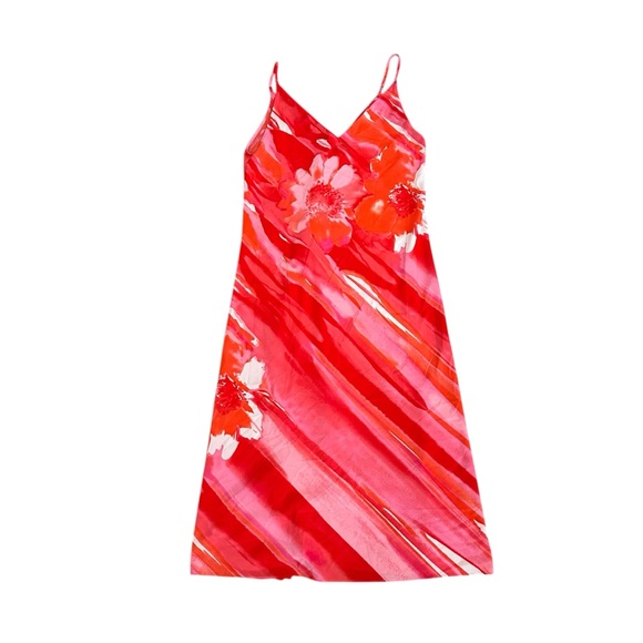 Natori Dresses & Skirts - Natori Vibrant Floral Silky Slip Dress in Red & Pink